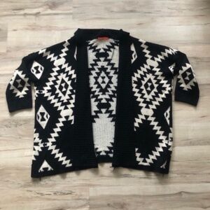 Black and Cream Aztec Open Front Cardigan